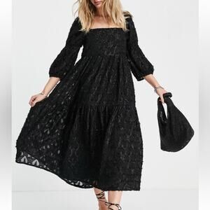 Topshop Jacquard Midi Dress Black Women’s Sz 10